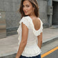 White Ruffled Tie Front Textured Slim Fit Cropped Top SOLACE