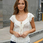 White Ruffled Tie Front Textured Slim Fit Cropped Top SOLACE