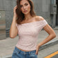 Pink Polka Dot Off-the-Shoulder Cap Sleeve Fitted Crop Top SOLACE