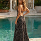 Black Elegant V-neck Cutout Polka Dot Slim Fit Maxi Dress SOLACE