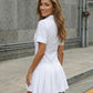 White Collared Button Down Pleated Mini Shirt Dress SOLACE