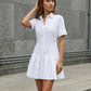White Collared Button Down Pleated Mini Shirt Dress SOLACE