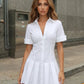 White Collared Button Down Pleated Mini Shirt Dress SOLACE