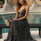 Black Elegant V-neck Cutout Polka Dot Slim Fit Maxi Dress SOLACE