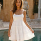 White Swiss Dot Tie Strap Tiered Ruffle Mini Dress Casual Summer Dress SOLACE