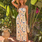 Floral Print Strapless  Ruched Bodycon Side Slit Maxi Dress OMFORT