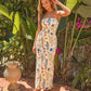 Floral Print Strapless  Ruched Bodycon Side Slit Maxi Dress OMFORT