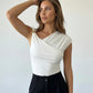 White One Shoulder with Gold Hardware Ruched Top Daily Wear Top SOLACE