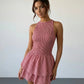 Red Smocked Gingham Tiered Ruffle Slim Fit Mini Dress SOLACE