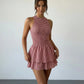 Red Smocked Gingham Tiered Ruffle Slim Fit Mini Dress SOLACE