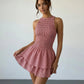 Red Smocked Gingham Tiered Ruffle Slim Fit Mini Dress SOLACE