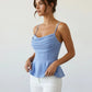 Light Blue Cowl Neck Spaghetti Strap Peplum Top SOLACE