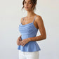 Light Blue Cowl Neck Spaghetti Strap Peplum Top SOLACE