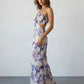 Purple Marble Print Halter Cutout Floral Spring Maxi Dress SOLACE
