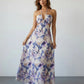 Purple Marble Print Halter Cutout Floral Spring Maxi Dress SOLACE