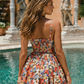 SOLACE  Yellow Floral Print Corset Bustier Flared Vacation Mini Dress?
