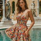 SOLACE  Yellow Floral Print Corset Bustier Flared Vacation Mini Dress?