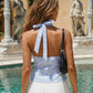 Blue White Striped Halter Tie Front Peplum Top SOLACE