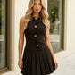 Black Sleeveless Crew Neck Gold Bow Details Mini Dress SOLACE