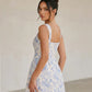 Blue and White Floral Jacquard Slim Fit Mini Dress SOLACE