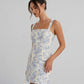 Blue and White Floral Jacquard Slim Fit Mini Dress SOLACE