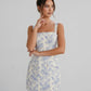 Blue and White Floral Jacquard Slim Fit Mini Dress SOLACE