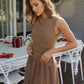 Brown Draped Waist Asymmetrical Pleated Mini Dress SOLACE