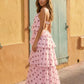 Pink Polka Dot Halter Tiered Ruffle Vacation Maxi Dress SOLACE