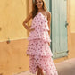 Pink Polka Dot Halter Tiered Ruffle Vacation Maxi Dress SOLACE