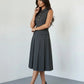SOLACE  Grey Formal Sleeveless Collared Button Front Belted Pleated Midi Shirt Dress?
