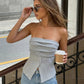SOLACE  Grey Ruched Cotton Blend Slim Fit Cropped Tube Top?