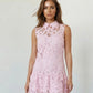 SOLACE  Pink Floral Lace Peter Pan Collar Sleeveless Mini Dress?