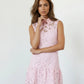 SOLACE  Pink Floral Lace Peter Pan Collar Sleeveless Mini Dress?