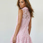 SOLACE  Pink Floral Lace Peter Pan Collar Sleeveless Mini Dress?