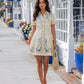 Floral Embroidered Belted Ruffle Hem Shirt Mini Dress OMFORT