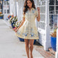 Floral Embroidered Belted Ruffle Hem Shirt Mini Dress OMFORT