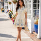 Floral Embroidered Belted Ruffle Hem Shirt Mini Dress OMFORT