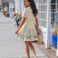 Floral Embroidered Belted Ruffle Hem Shirt Mini Dress OMFORT