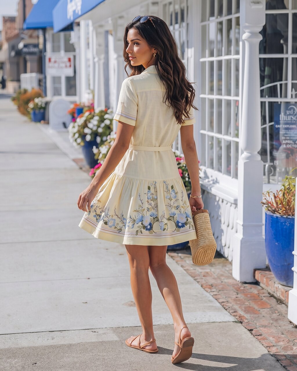 Floral Embroidered Belted Ruffle Hem Shirt Mini Dress OMFORT