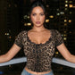 Brown Leopard Print Lace Trim Slim Fit Cropped Top SOLACE