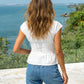 SOLACE  White Casual V Neck Tie Front Pleated Cap Sleeve Peplum Blouse?