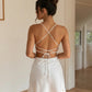 White Satin Cowl Neck Backless Slim Fit Mini Dress SOLACE