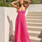 Fuchsia Pink Pleated Fabric Flowy Fit Maxi Dress OMFORT