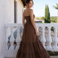 SOLACE  Brown Strapless Smocked Tiered Maxi Dress?