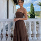 SOLACE  Brown Strapless Smocked Tiered Maxi Dress?