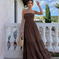 SOLACE  Brown Strapless Smocked Tiered Maxi Dress?