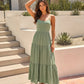 Sage Green Flowy Linen Blend Relaxed Fit Maxi Dress OMFORT