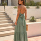 Sage Green Flowy Linen Blend Relaxed Fit Maxi Dress OMFORT