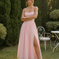 SOLACE  Pink Linen Blend Square Neck Side Slit Maxi Dress?
