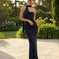 SOLACE  One-Shoulder Scarf Detail Ruched Maxi Dress?